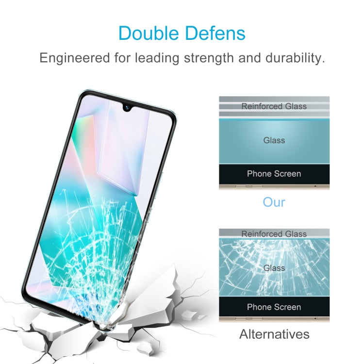 Reinforced tempered glass screen protector with crack-impact test graphic on phone screen.