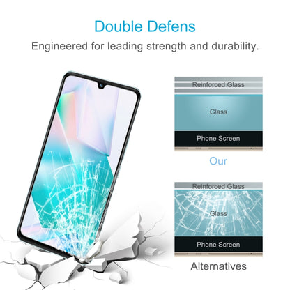 Reinforced tempered glass screen protector with crack-impact test graphic on phone screen.