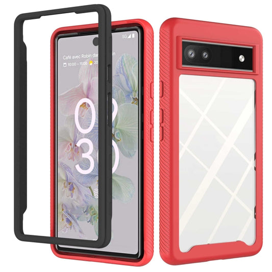 Red rugged phone case with black frame, camera cutout, and screen protection cover