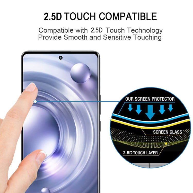 Curved edge tempered glass screen protector film shown with finger touch