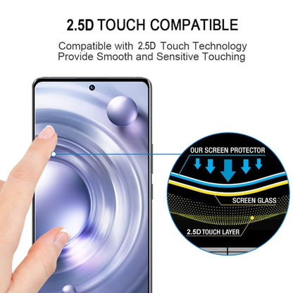 Curved edge tempered glass screen protector film shown with finger touch