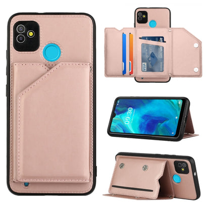 Rose gold PU TPU PC phone case with card holder and kickstand, stitched faux leather
