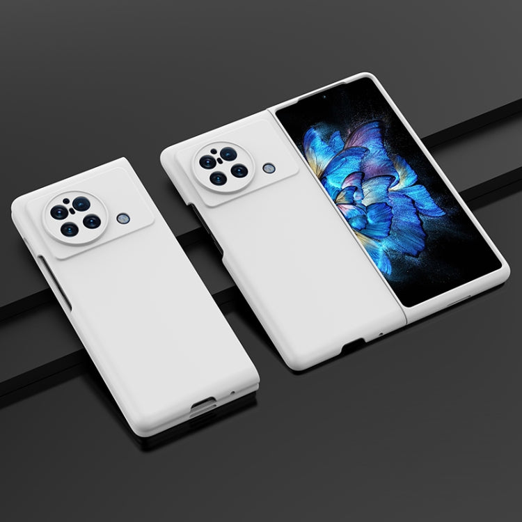 White PC phone case for vivo X Fold with camera cutouts and side button openings