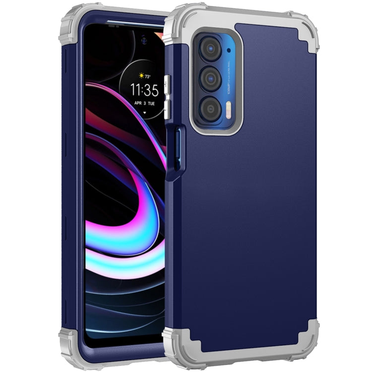 Navy blue and gray PC + silicone phone case with raised camera guards