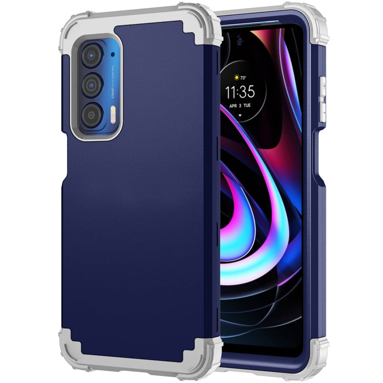 Navy blue and gray phone case with PC back and cushioned bumper edges