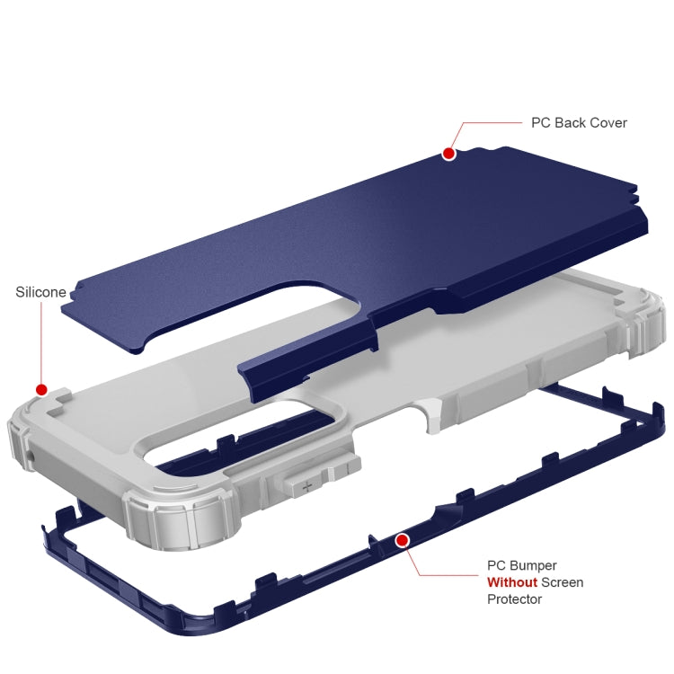 Navy blue and gray PC bumper and silicone liner phone case components