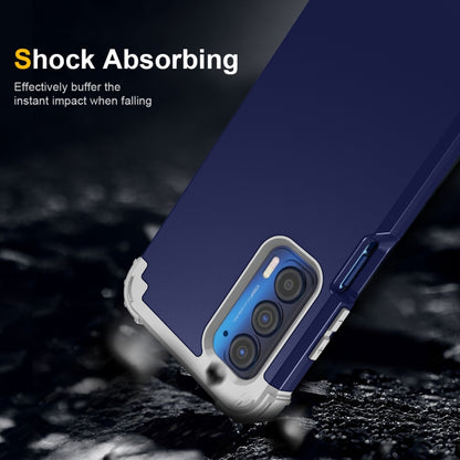 Navy blue phone case with gray shock-absorbing bumper and camera protection