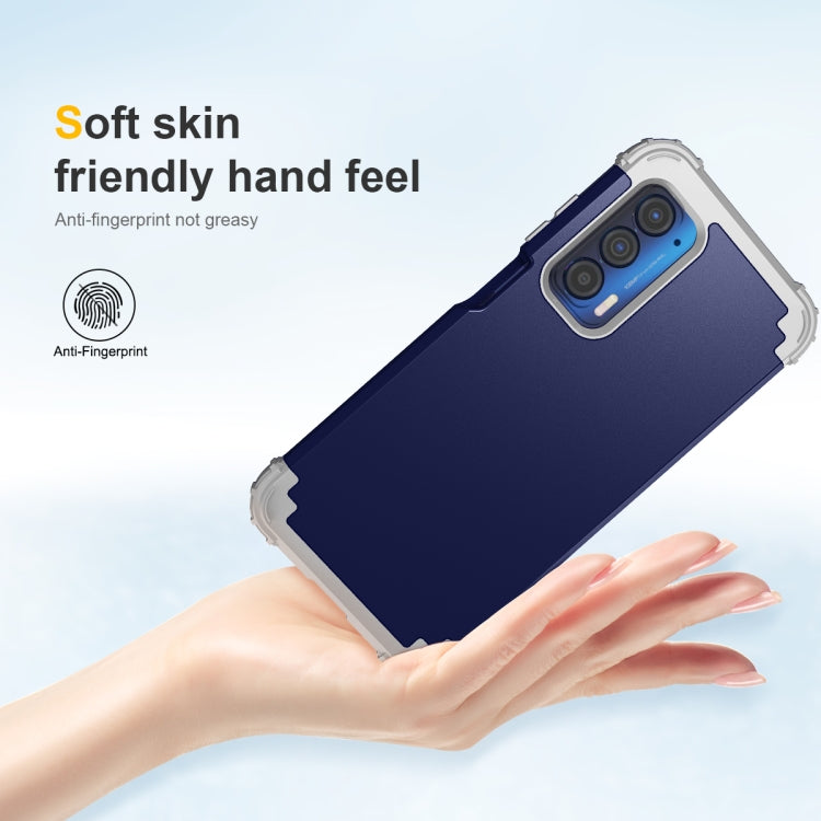 Navy blue and gray silicone phone case with soft grip and anti-fingerprint finish