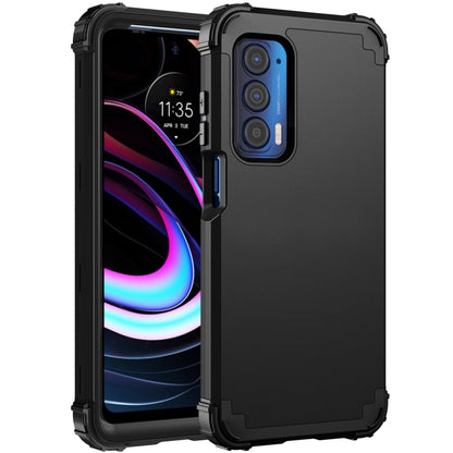 Black silicone phone case with raised corners and camera cutout, front and back view