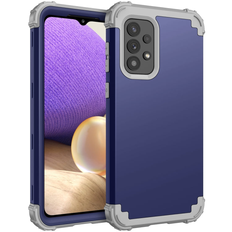Navy blue and gray PC + silicone phone case with raised camera opening