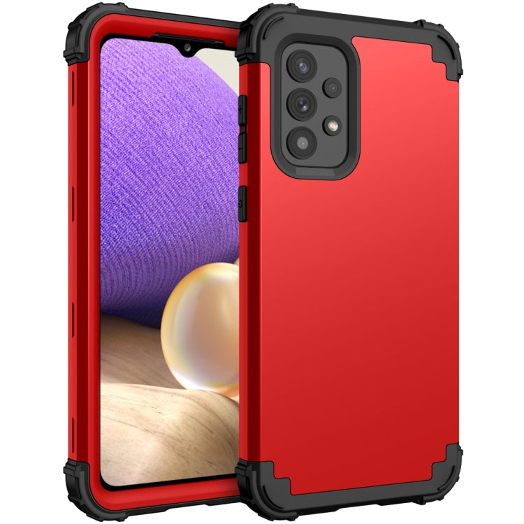 Red rugged silicone phone case with black rim and camera cutouts