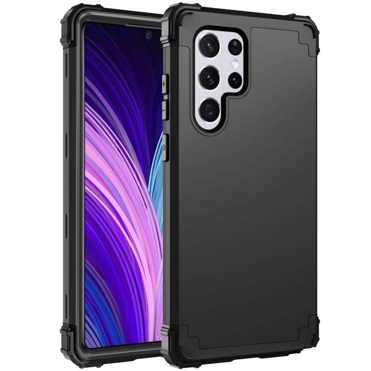 Black silicone phone case with multi-camera cutout, rugged bumper design, front and back