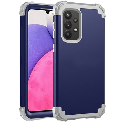 Navy blue and gray rugged phone case with protective raised corners