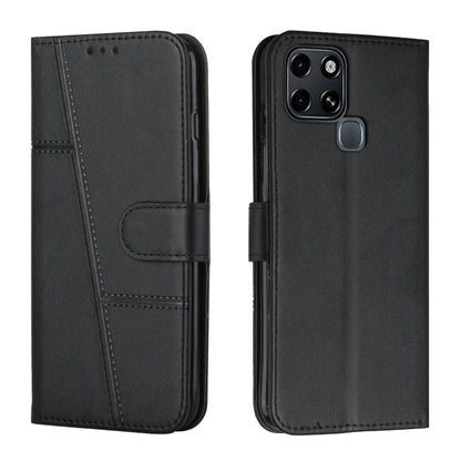 Black leather wallet phone case with buckle strap and stitched panel cover