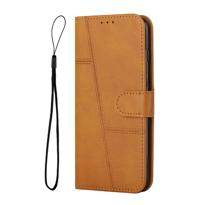 Tan leather folio phone case with side strap buckle and stitched design