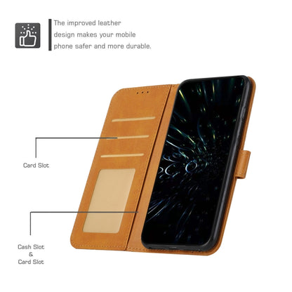 Tan leather folio phone case with card slot and cash slot layout