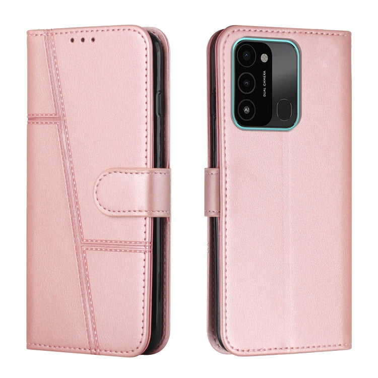 Pink leather phone case with buckle strap and stitched flip wallet design