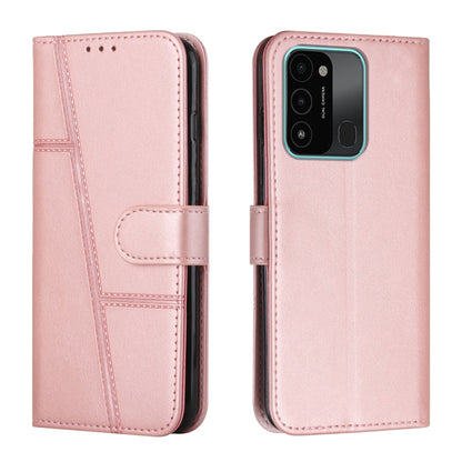 Pink leather phone case with buckle strap and stitched flip wallet design