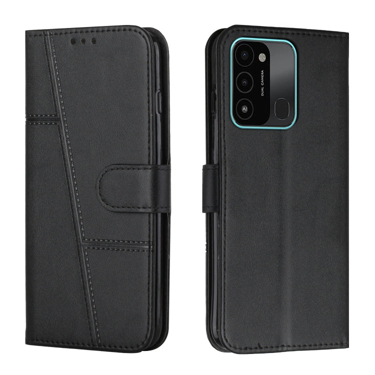 Black leather phone case with buckle strap and stitched panel front flap