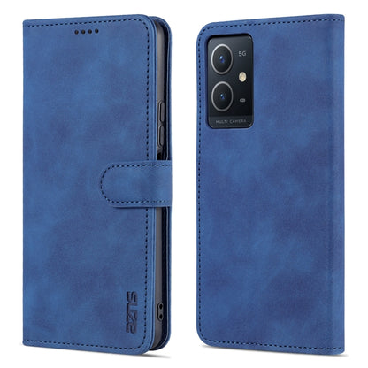 Blue folio leather phone case with flip cover and stitched edge details