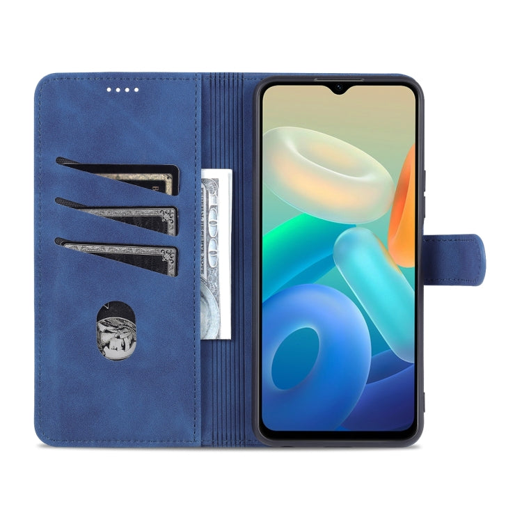 Blue leather phone case with open flip cover and interior card slots