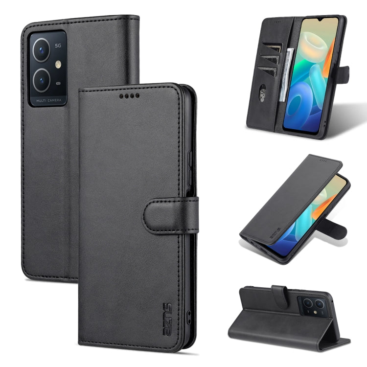 Black leather flip phone case with horizontal stand and stitched card slots