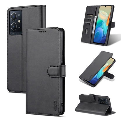 Black leather flip phone case with horizontal stand and stitched card slots
