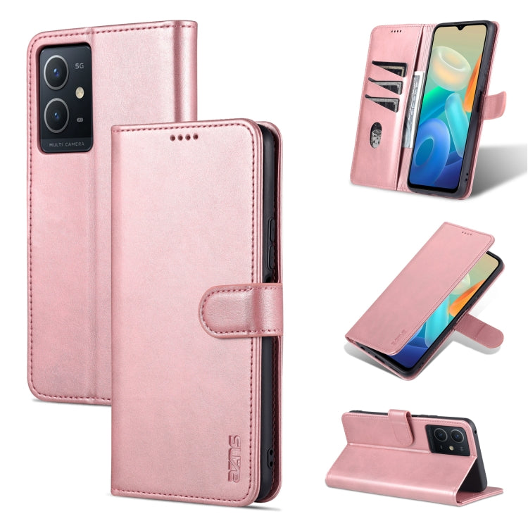 Rose gold leather flip phone case with horizontal stand and stitched card slots