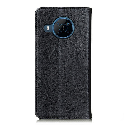 Black magnetic crazy horse leather phone case with camera cutout and stitched edges