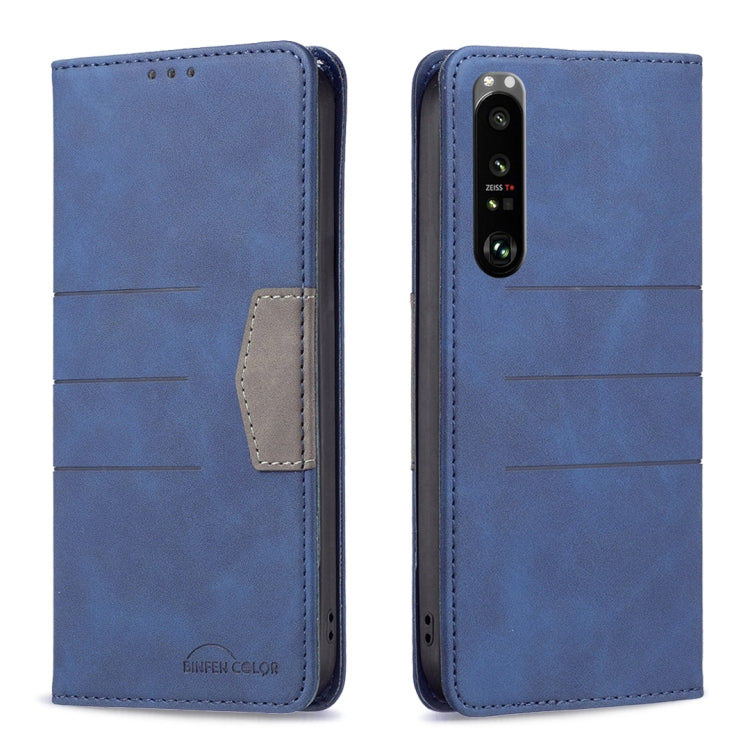 Blue magnetic leather phone case, front view with card slot and camera cutout