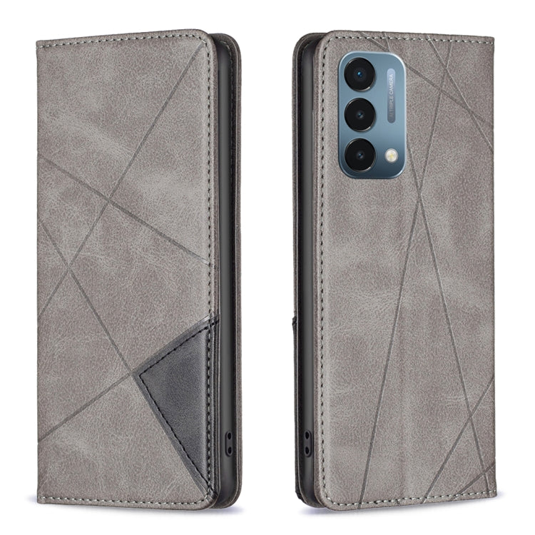 Grey leather magnetic folio phone case with diagonal geometric pattern