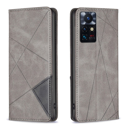 Prismatic invisible magnetic leather phone case, gray with geometric pattern and card slot
