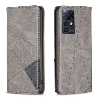 Prismatic invisible magnetic leather phone case, light gray with geometric pattern and card slot