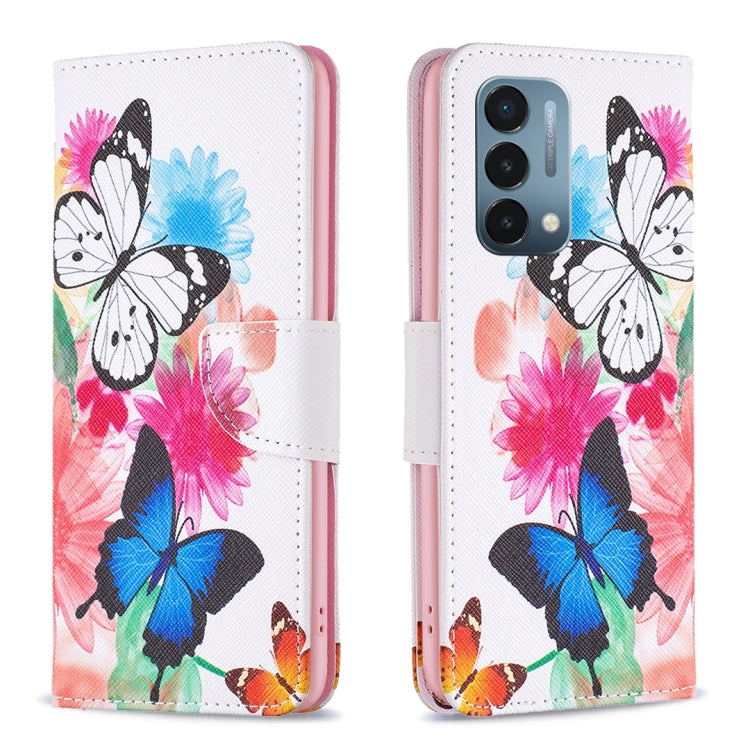 Butterfly print flip leather phone case, multicolor butterflies on white