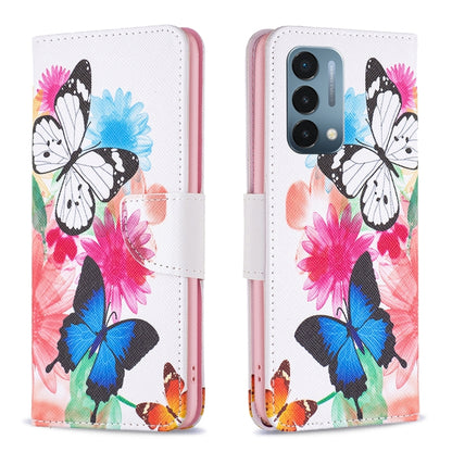 Butterfly print flip leather phone case, multicolor butterflies on white
