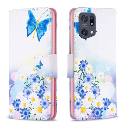 Blue butterfly and flower print flip leather phone case with white background