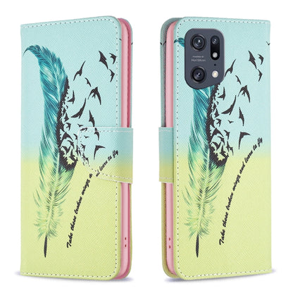 Feather and bird silhouette print flip leather phone case in mint and lime tones