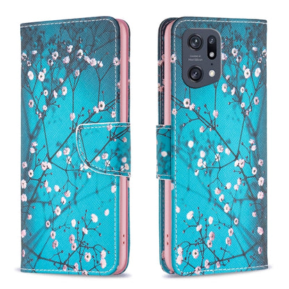 Cherry blossom branch print flip leather phone case with pink flowers on blue