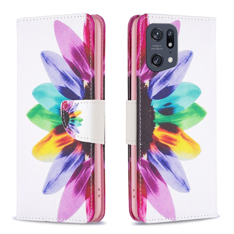 Colorful flower petal print flip leather phone case with butterfly accents