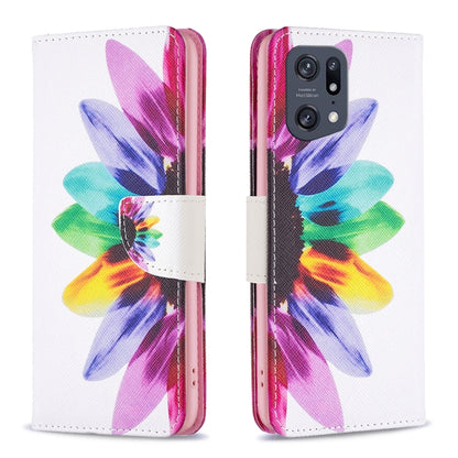 Colorful flower petal print flip leather phone case with butterfly accents