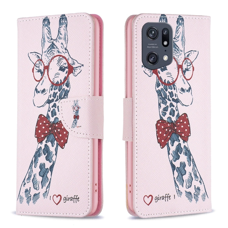 Giraffe sketch flip leather phone case with red bow tie pattern on light pink