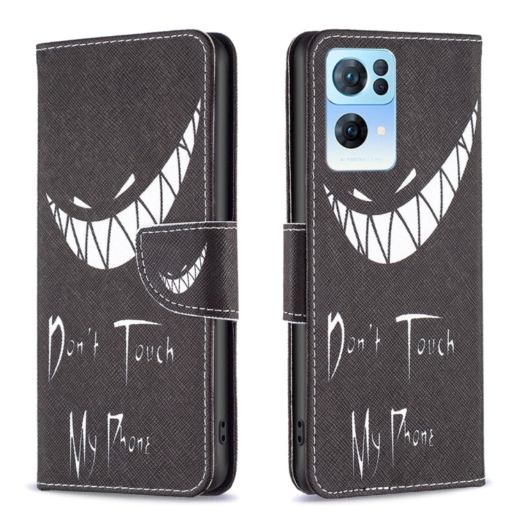 Leather phone case with dark fabric look, feather lines and 'My Phone' print, flip.