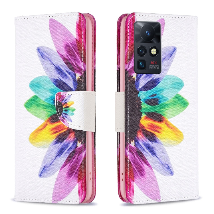 Leather-style phone wallet case with colorful flower butterfly illustration and magnetic flap.