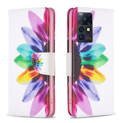 Leather-style phone wallet case with colorful flower butterfly illustration and magnetic flap.