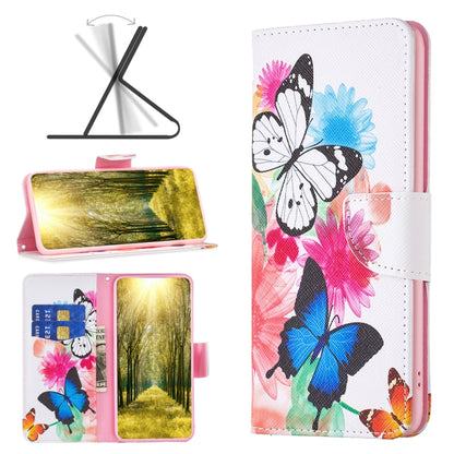 Leather-style phone wallet case with colorful butterfly illustration and magnetic flap.