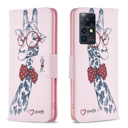 Leather-style phone wallet case with giraffe drawing and bow graphic, magnetic front flap.