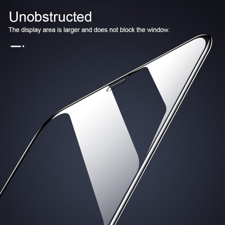 Tempered glass screen protector film on phone display area, thin coverage