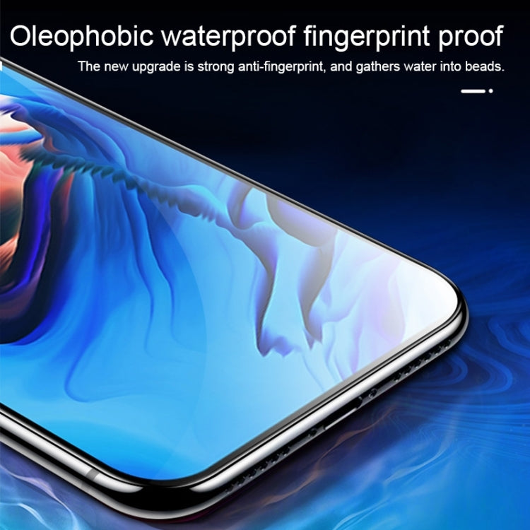 Tempered glass screen protector film with water beading on phone screen