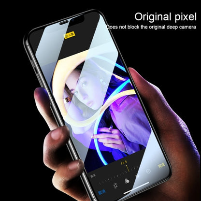 Tempered glass screen protector film aligned with smartphone camera cutout