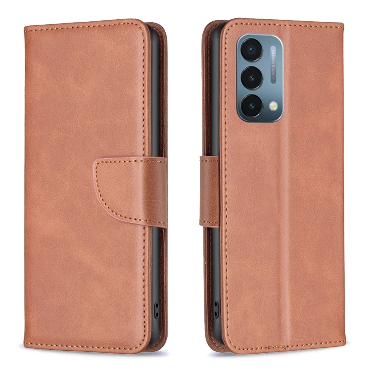 Brown lambskin-texture leather phone case with flip cover and camera cutout